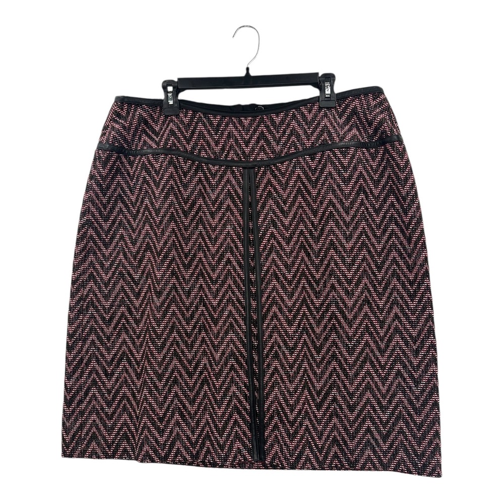 DONCASTER COLLECTION Women's 16W Tweed Chevron Faux‎ Leather Trim A-Line Skirt